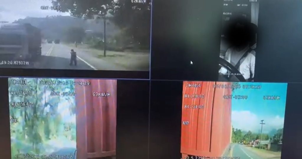 Vídeo: câmeras de segurança de carreta mostram atropelamento na BR-470