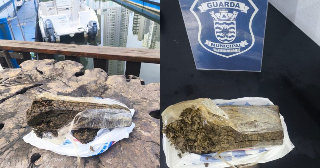 Tablete de maconha é encontrado boiando no Rio Camboriú e entregue à polícia