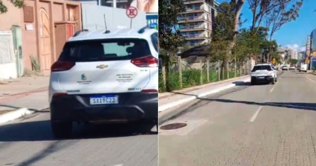 Carro da Câmara de Vereadores de Camboriú é flagrado saindo do Brava Mall na Praia Brava