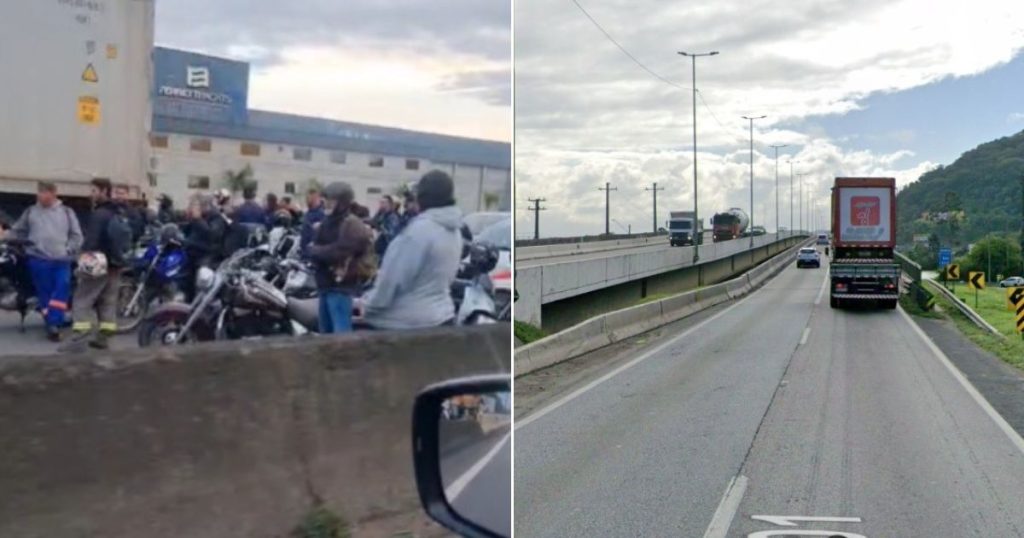 Motociclista morre em acidente na ponte de Navegantes na BR-101; trânsito está interditado