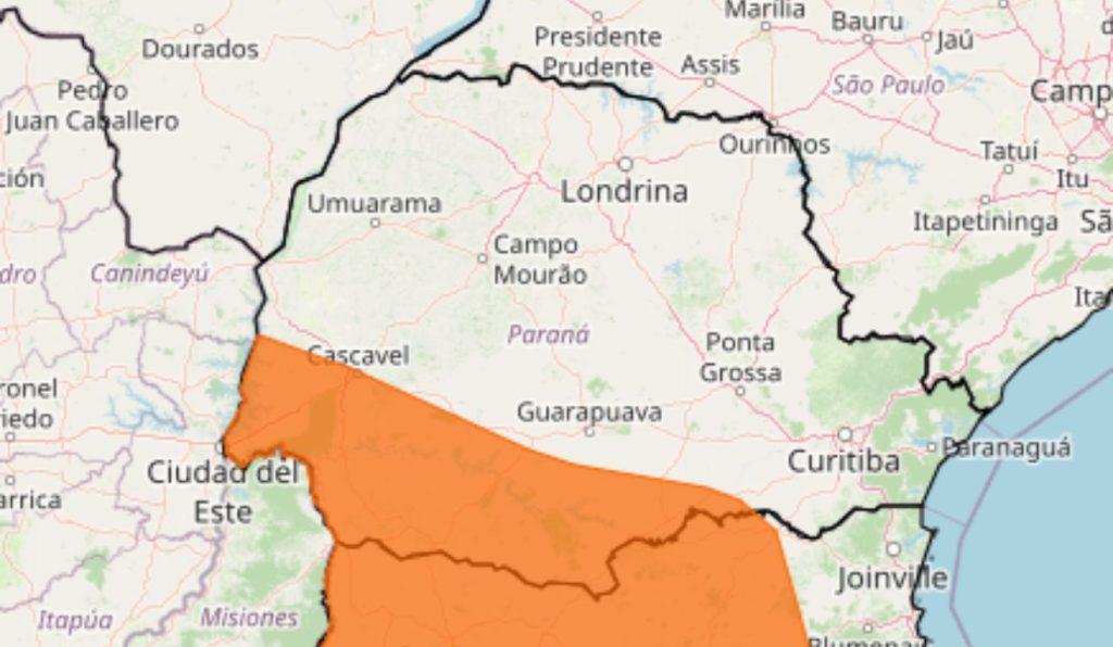 Oeste e Sul do Paraná têm risco laranja para tempestade neste domingo (30)